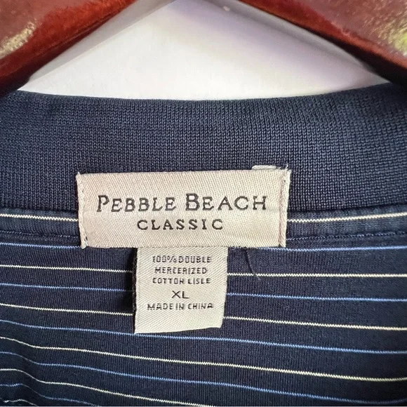 Pebble Beach Golf Links Polo Shirt XL Blue Striped Cotton Classic Golf Logo - Picture 5 of 11